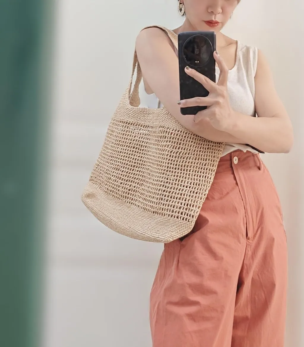 Raffia Straw Woven Totes Shoulder Crossbody Bag Handbag Hobo Hollow Beach Vacation Seaside Crochet Versatile Purse Chic