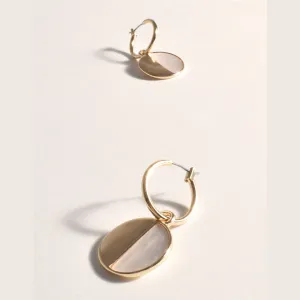 Resin Half Metal Hoop Earrings (Cream/Gold)