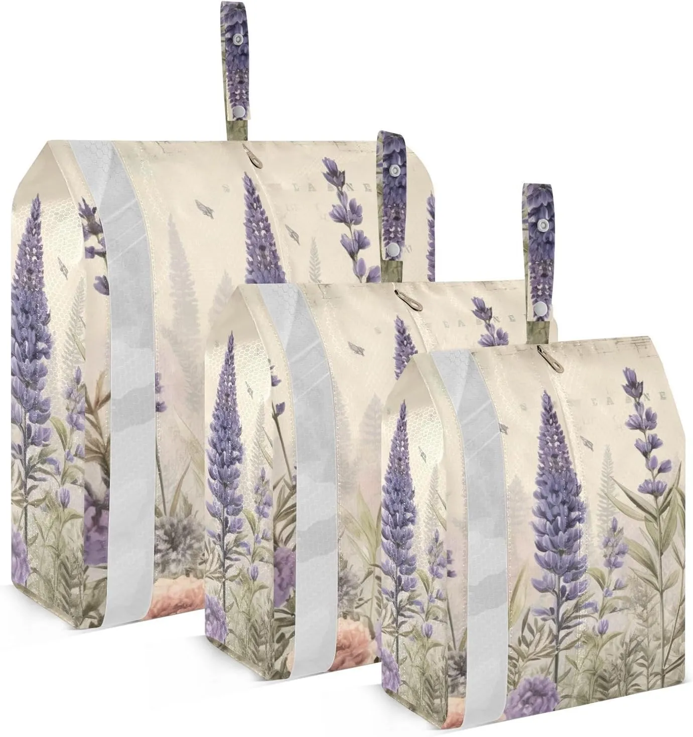 Retro Lavender Packing Cubes Set of 3, Lightweight Travel Luggage Organizers Foldable Bags for Easy Packing and Organization