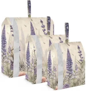 Retro Lavender Packing Cubes Set of 3, Lightweight Travel Luggage Organizers Foldable Bags for Easy Packing and Organization