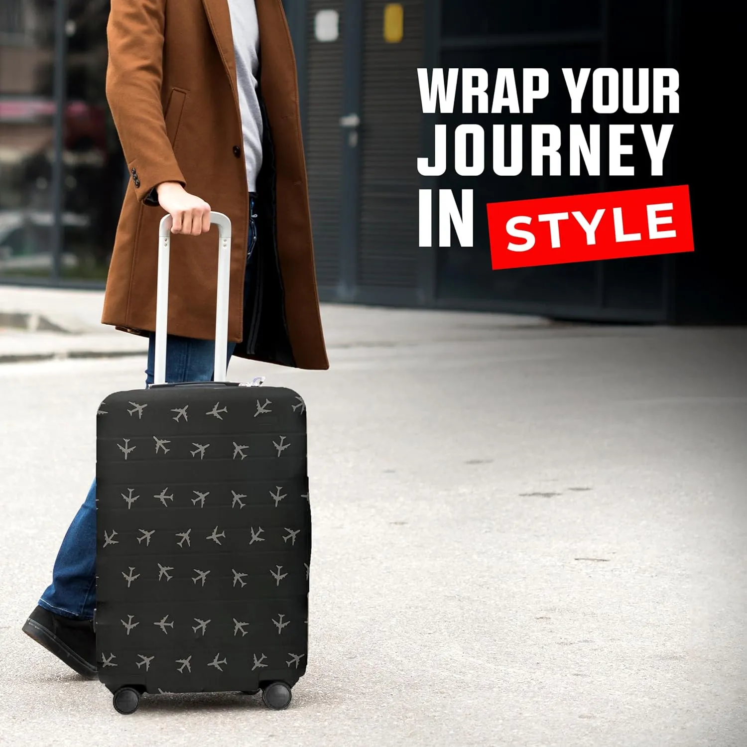 Reversible Luggage Covers & Protectors - Versatile & Washable Luggage & Suitcase Covers | Anti-Scratch Suitcase Cover (Charcoal Brown Departure Board, Large (65-71 x 43-48 x 26-30cm))