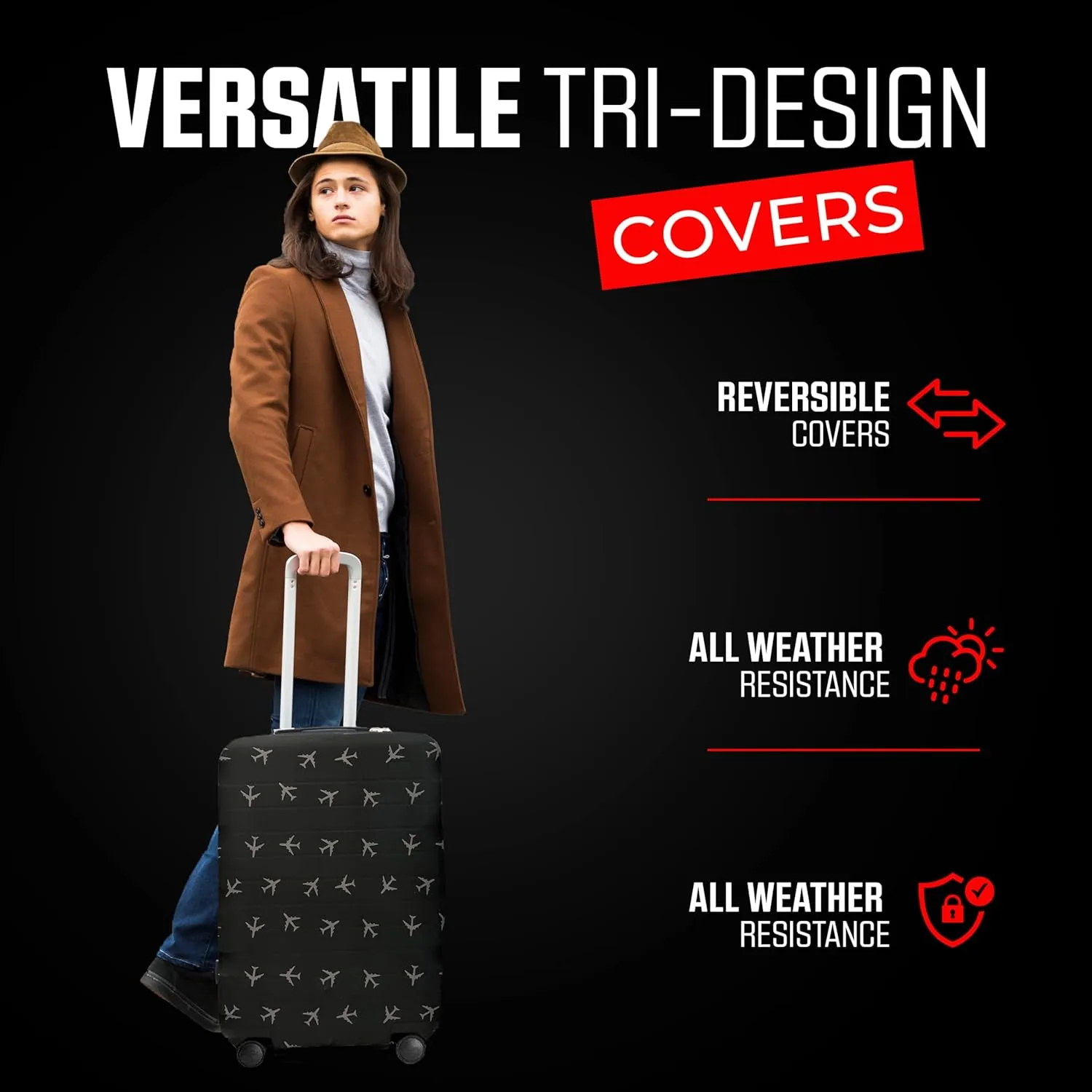 Reversible Luggage Covers & Protectors - Versatile & Washable Luggage & Suitcase Covers | Anti-Scratch Suitcase Cover (Charcoal Brown Departure Board, Large (65-71 x 43-48 x 26-30cm))