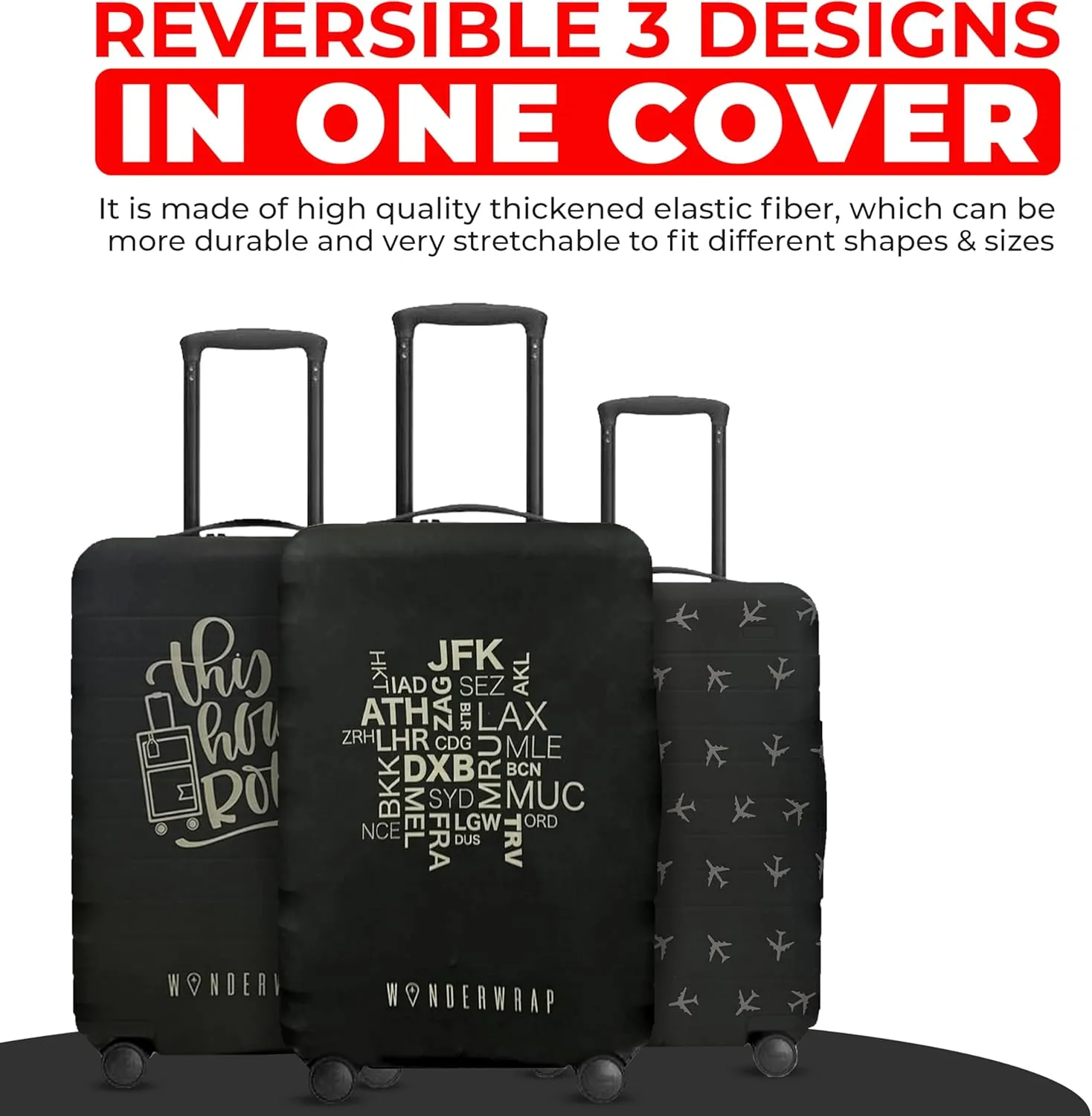 Reversible Luggage Covers & Protectors - Versatile & Washable Luggage & Suitcase Covers | Anti-Scratch Suitcase Cover for Travel (Black City Codes, Large (65-71 x 43-48 x 26-30cm))