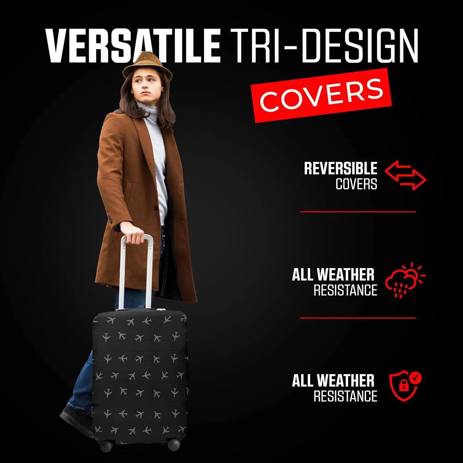 Reversible Luggage Covers & Protectors - Versatile & Washable Luggage & Suitcase Covers | Anti-Scratch Suitcase Cover for Travel (Black City Codes, Large (65-71 x 43-48 x 26-30cm))