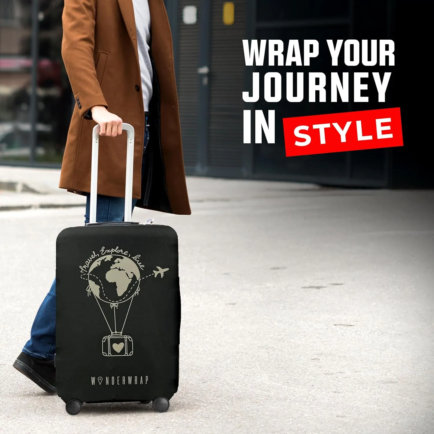 Reversible Luggage Covers & Protectors - Versatile & Washable Luggage & Suitcase Covers | Anti-Scratch Suitcase Cover for Travel (Black Hot Air Balloon, Large (65-71 x 43-48 x 26-30cm))