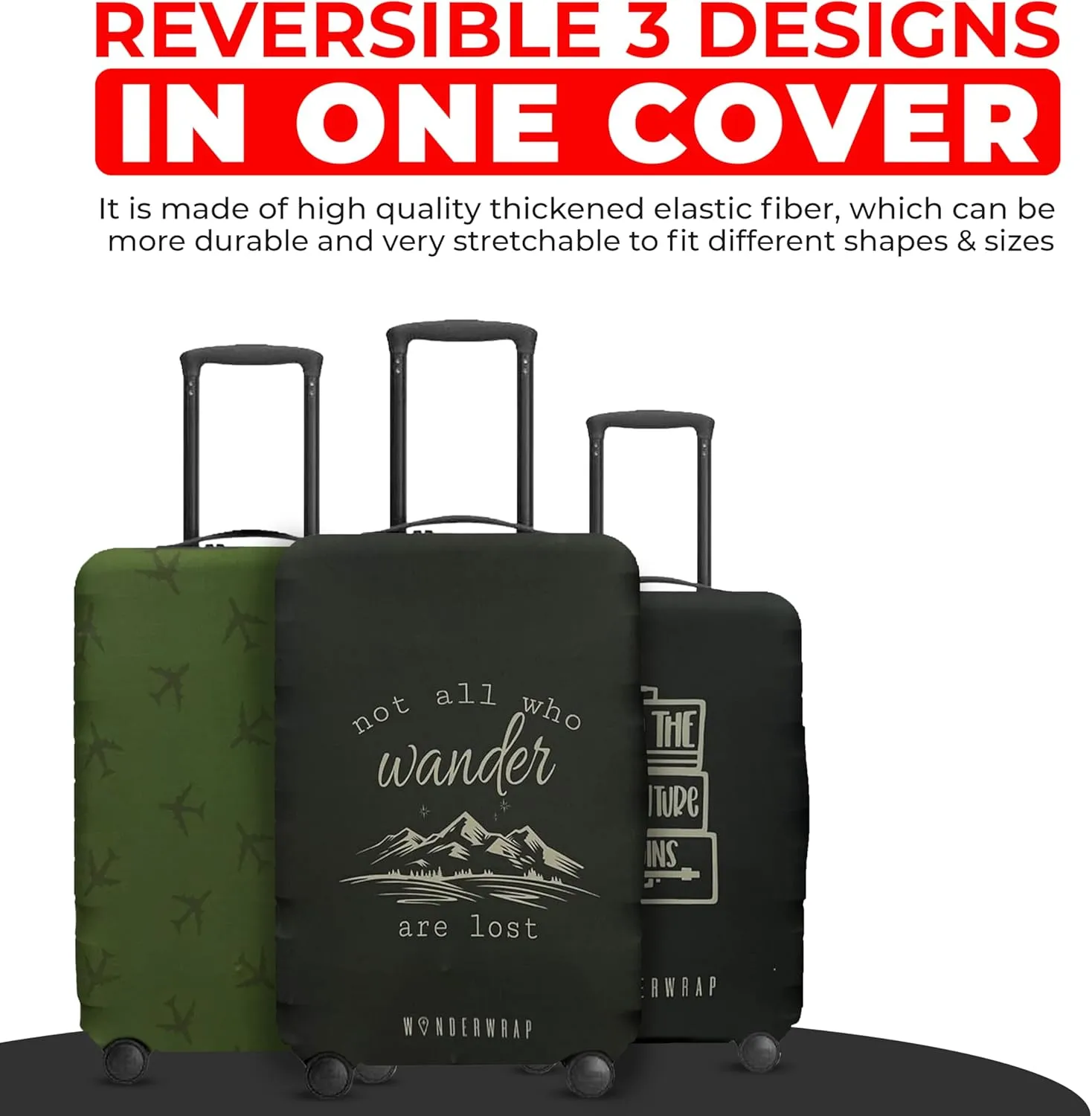 Reversible Luggage Covers & Protectors - Versatile & Washable Luggage & Suitcase Covers | Anti-Scratch Suitcase Cover for Travel (Black Wander, Large (65-71 x 43-48 x 26-30cm))