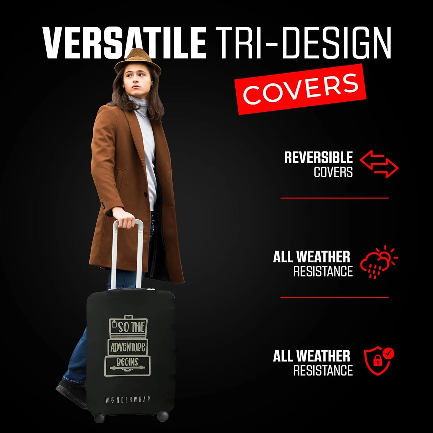Reversible Luggage Covers & Protectors - Versatile & Washable Luggage & Suitcase Covers | Anti-Scratch Suitcase Cover for Travel (Black Wander, Large (65-71 x 43-48 x 26-30cm))