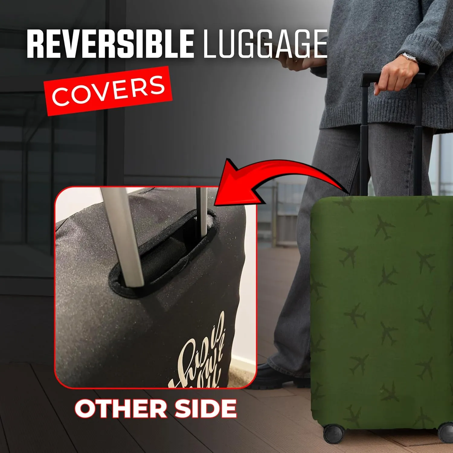Reversible Luggage Covers & Protectors - Versatile & Washable Luggage & Suitcase Covers | Anti-Scratch Suitcase Cover for Travel (Black Wander, Large (65-71 x 43-48 x 26-30cm))