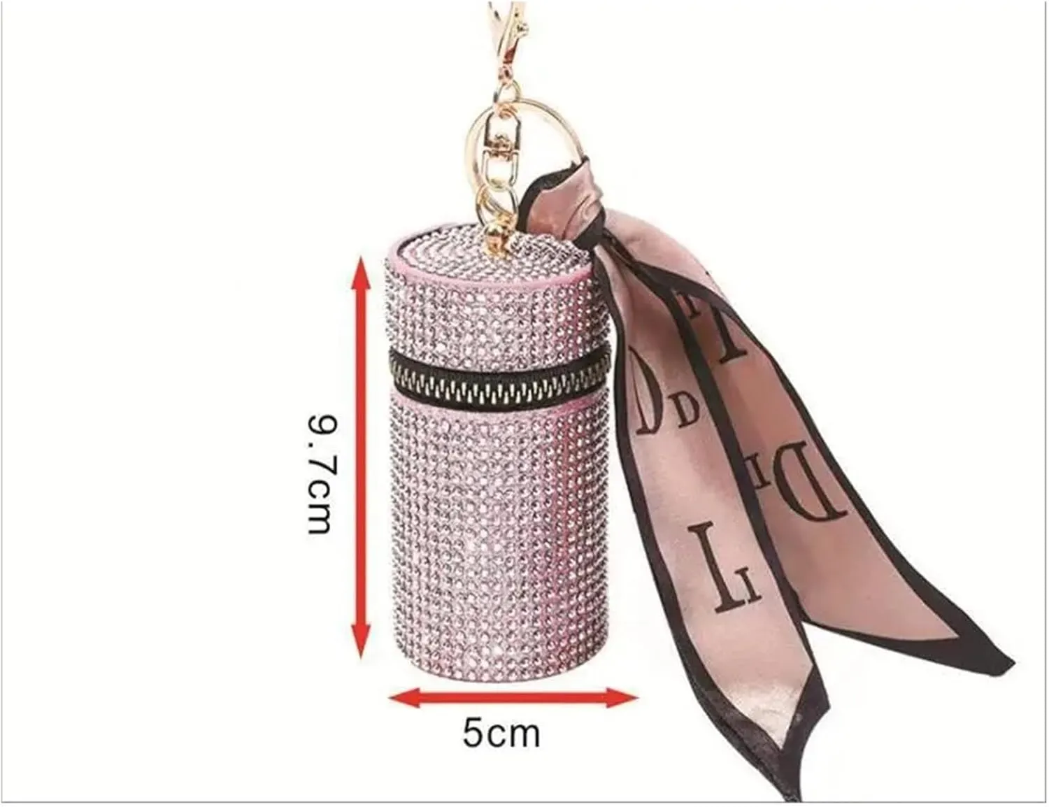 Rhinestone Purse Cylindrical Mini Rhinestone Lipstick Bag With Silk Scarf Keychain Women Portable Zipper Coin Purse Coin Bag(Blue)