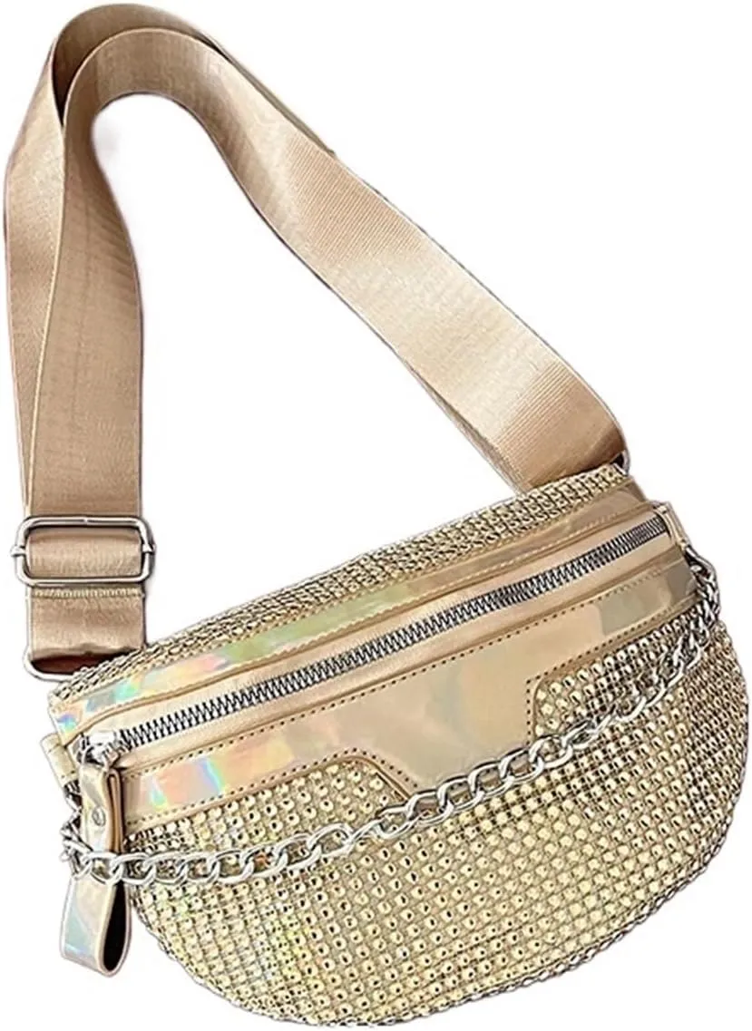Rhinestone Purse Women Crossbody Bag Diamond Female Shoulder Bag Shiny Rhinestone Chest Bag For Ladies Waist Pack And Purses Small Wallet
