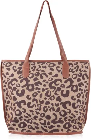 RIAH FASHION Versatile Vegan Leatherette Tote Bag - Faux Leather Purse Canvas Shoulder Strap, Leopard, Snake Print Shopper