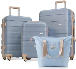Rolling Luggage Bag with Wheels, Expandable ABS Durable Suitcase with Travel Bag, Carry On Luggage Suitcase Set with 360 Spinner Wheels, Light Blue