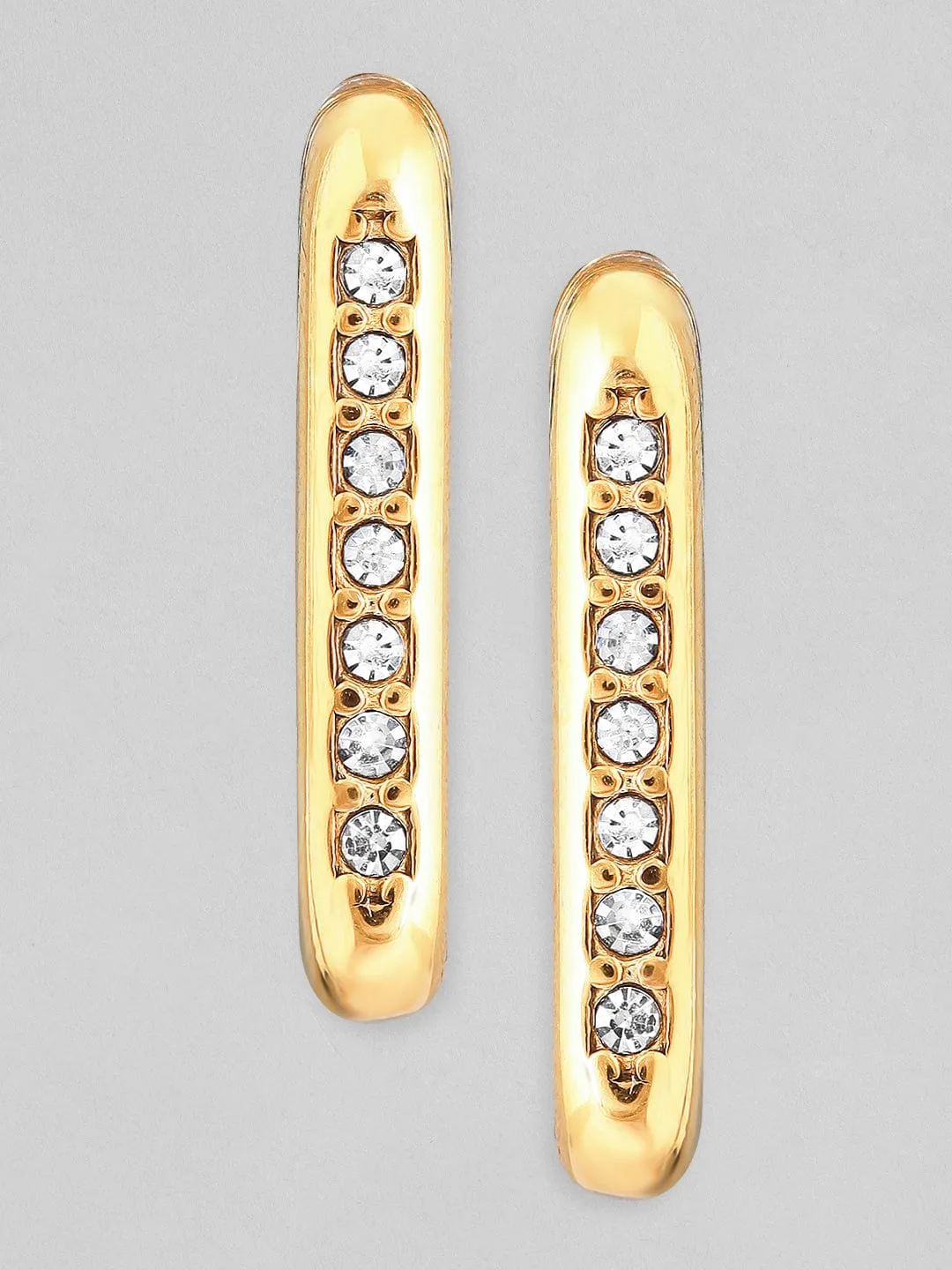 Rubans Voguish 18K Gold Plated Stainless Steel Waterproof Rectangular Hoop Errings With Zircons Studded.