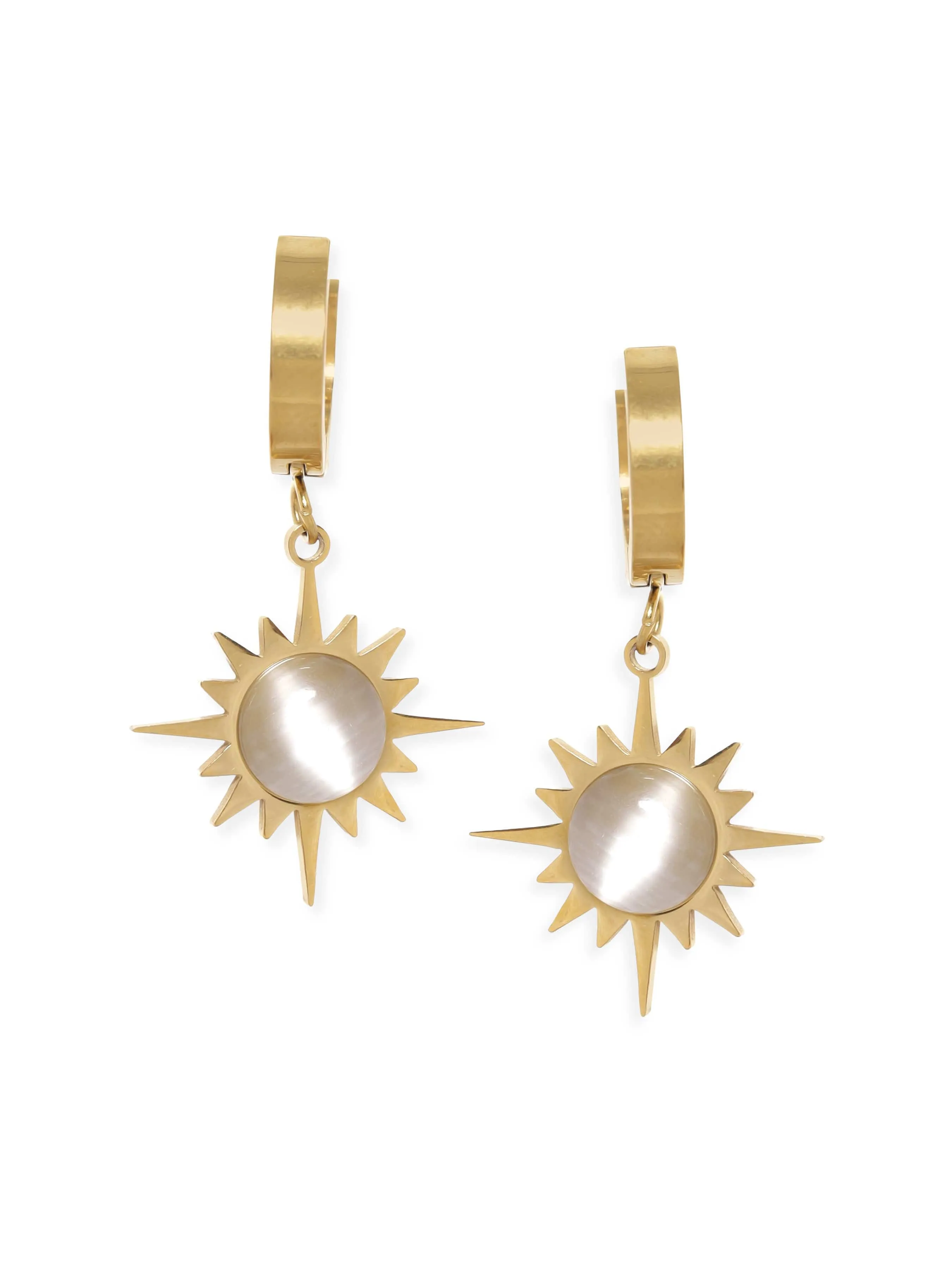 Rubans Voguish 22K Gold plated Stainless Steel Waterproof Sunburst Tarnish free Huggie hoop Drop Earrings