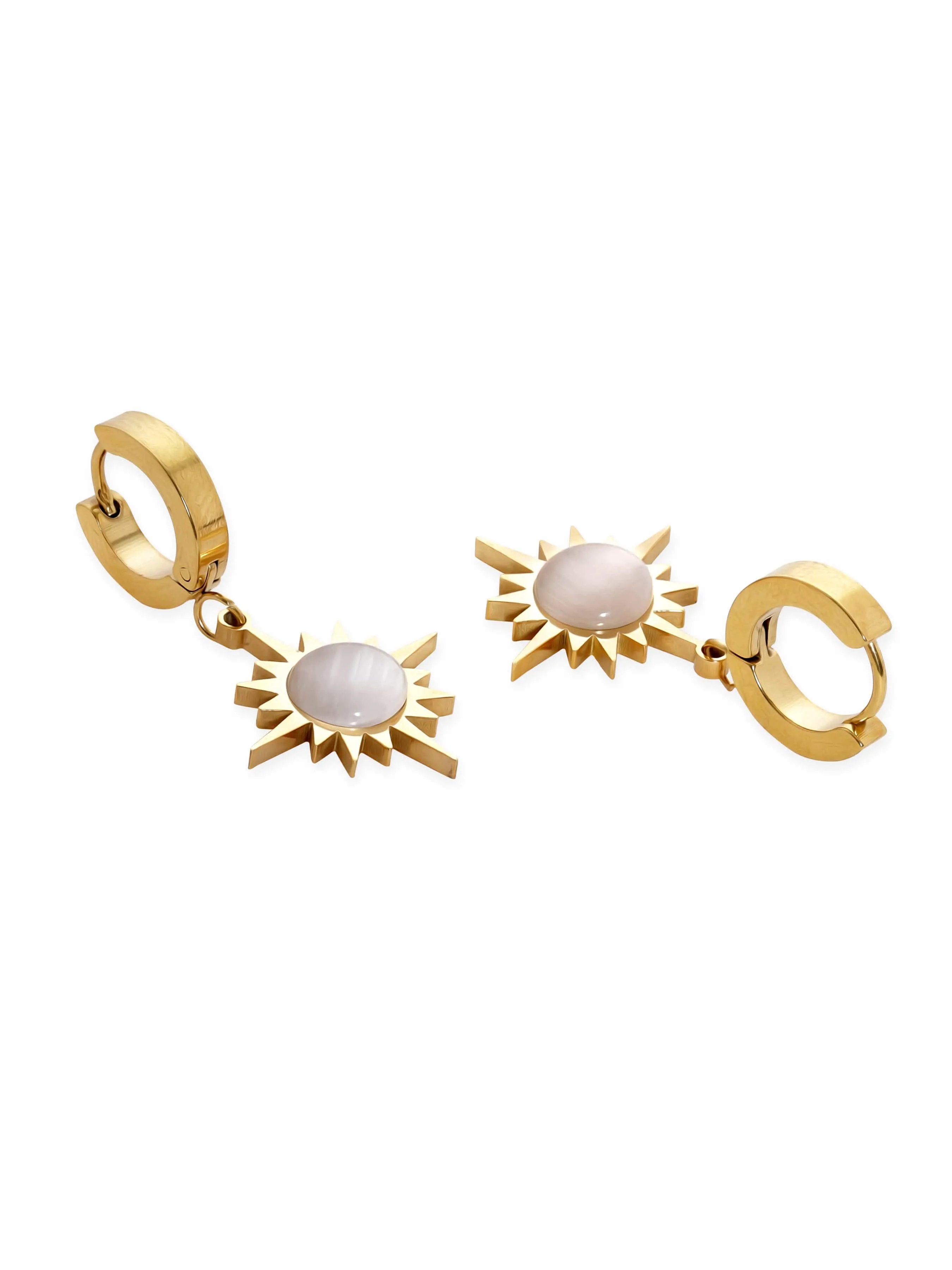 Rubans Voguish 22K Gold plated Stainless Steel Waterproof Sunburst Tarnish free Huggie hoop Drop Earrings