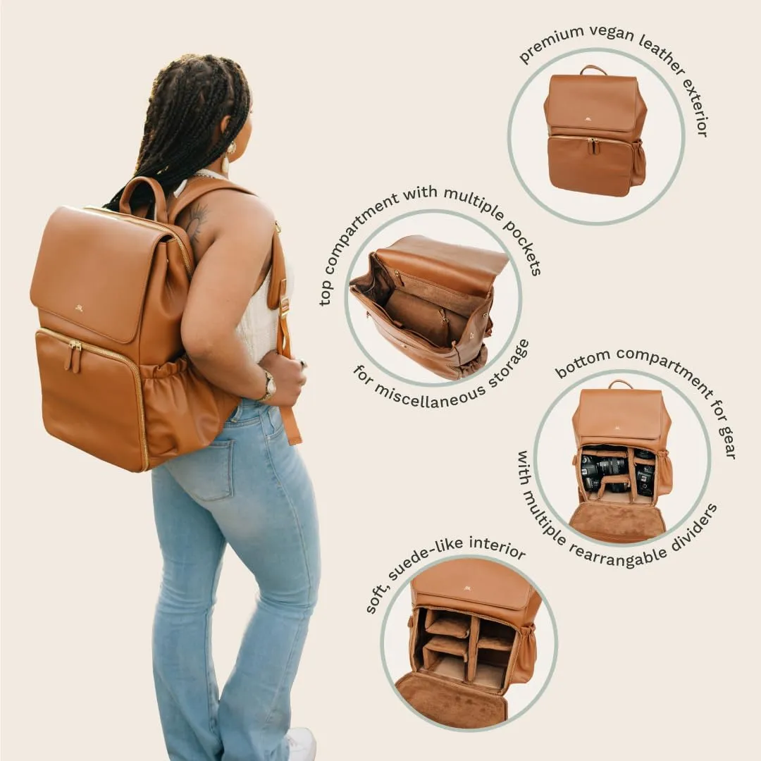 Ruby Camera Backpack  Sleek, Durable Vegan Leather Bag with Gear Dividers, Laptop Compartment, and Side Access for Cameras & Gear, Gray