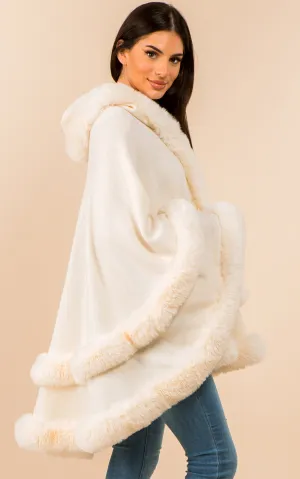 SH3760 Faux Fur Double Trim Cape/Ruana w/Hood