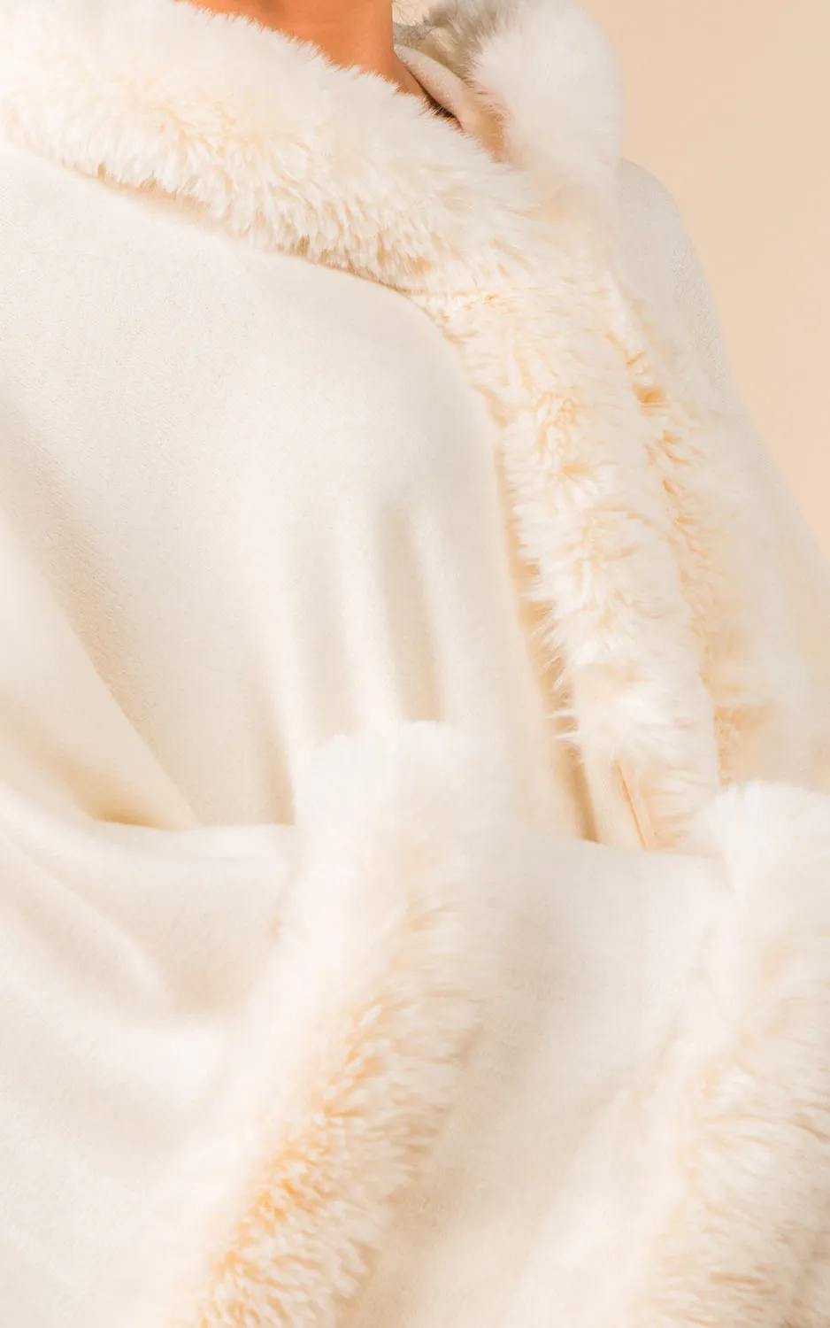 SH3760 Faux Fur Double Trim Cape/Ruana w/Hood