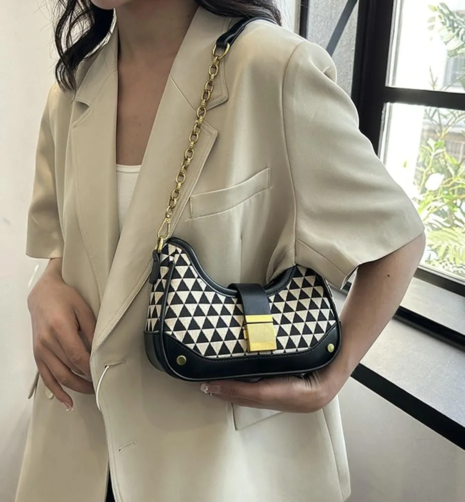 Shoulder Bag Purse for Women Trendy Plaid Hobo Bags Small Crescent Saddle Bags Tote Handbag Crossbody Bag