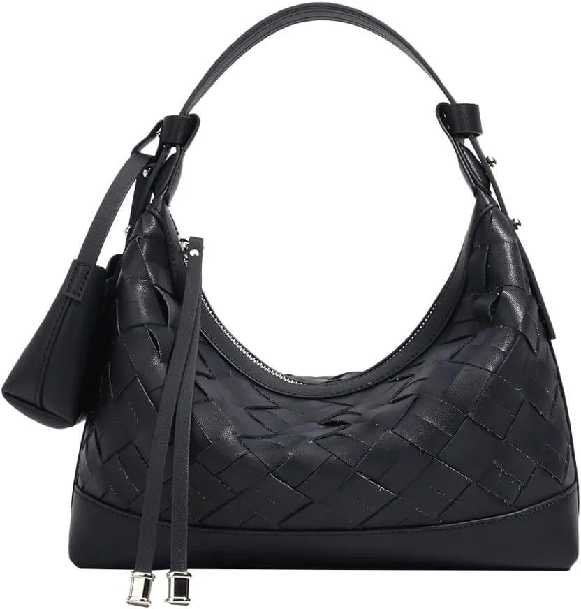 Shoulder Bags for Women Woven Leather Crossbody Bags Clutch Hobo Handbag Trendy Crescent Bag Work Travel Daily