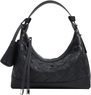 Shoulder Bags for Women Woven Leather Crossbody Bags Clutch Hobo Handbag Trendy Crescent Bag Work Travel Daily