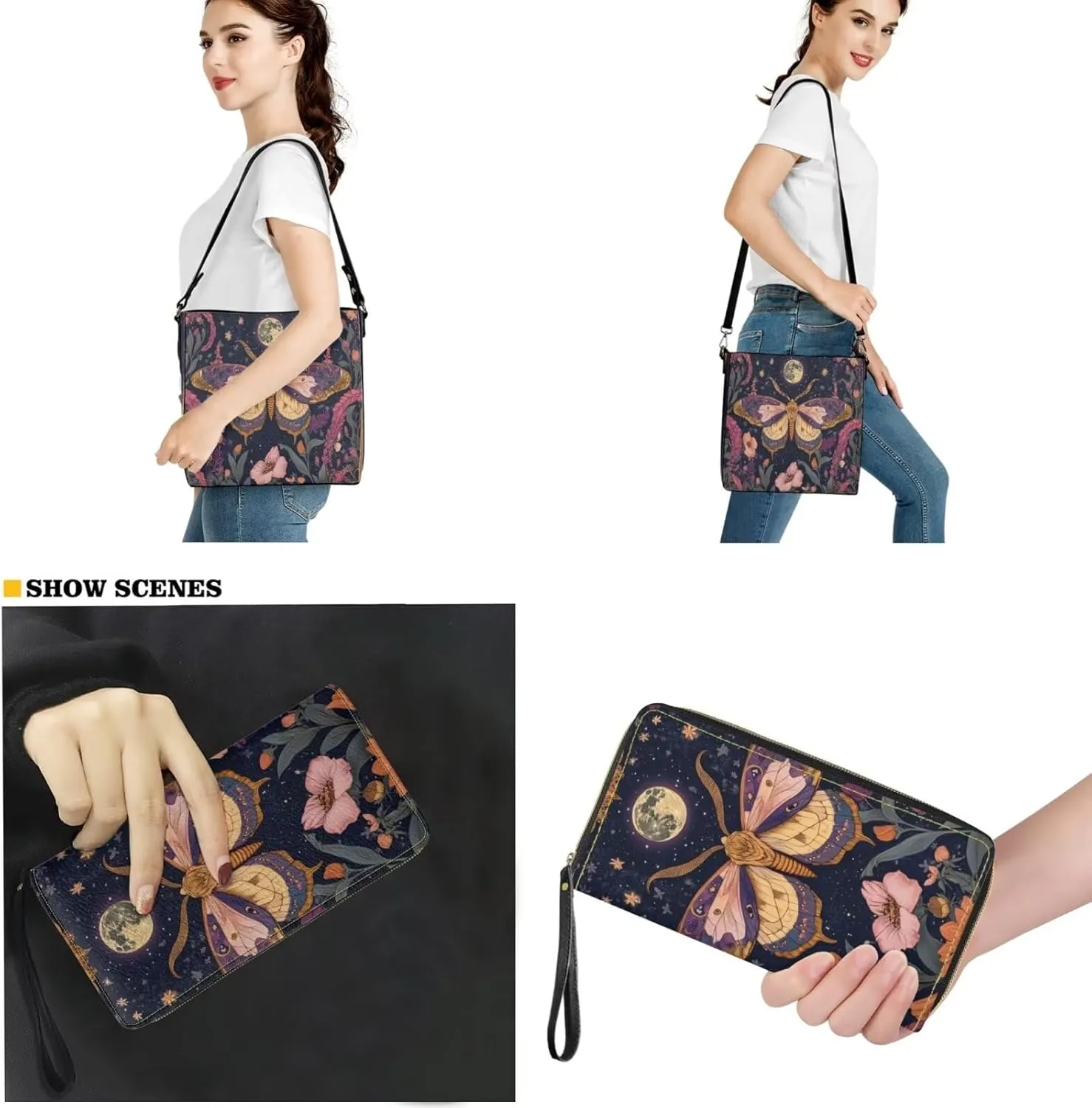 Shoulder Bags Set 2 Piece Bucket Bags Saddle Bags with Adjustable Shoulder Strap Wristlet Purses for Women