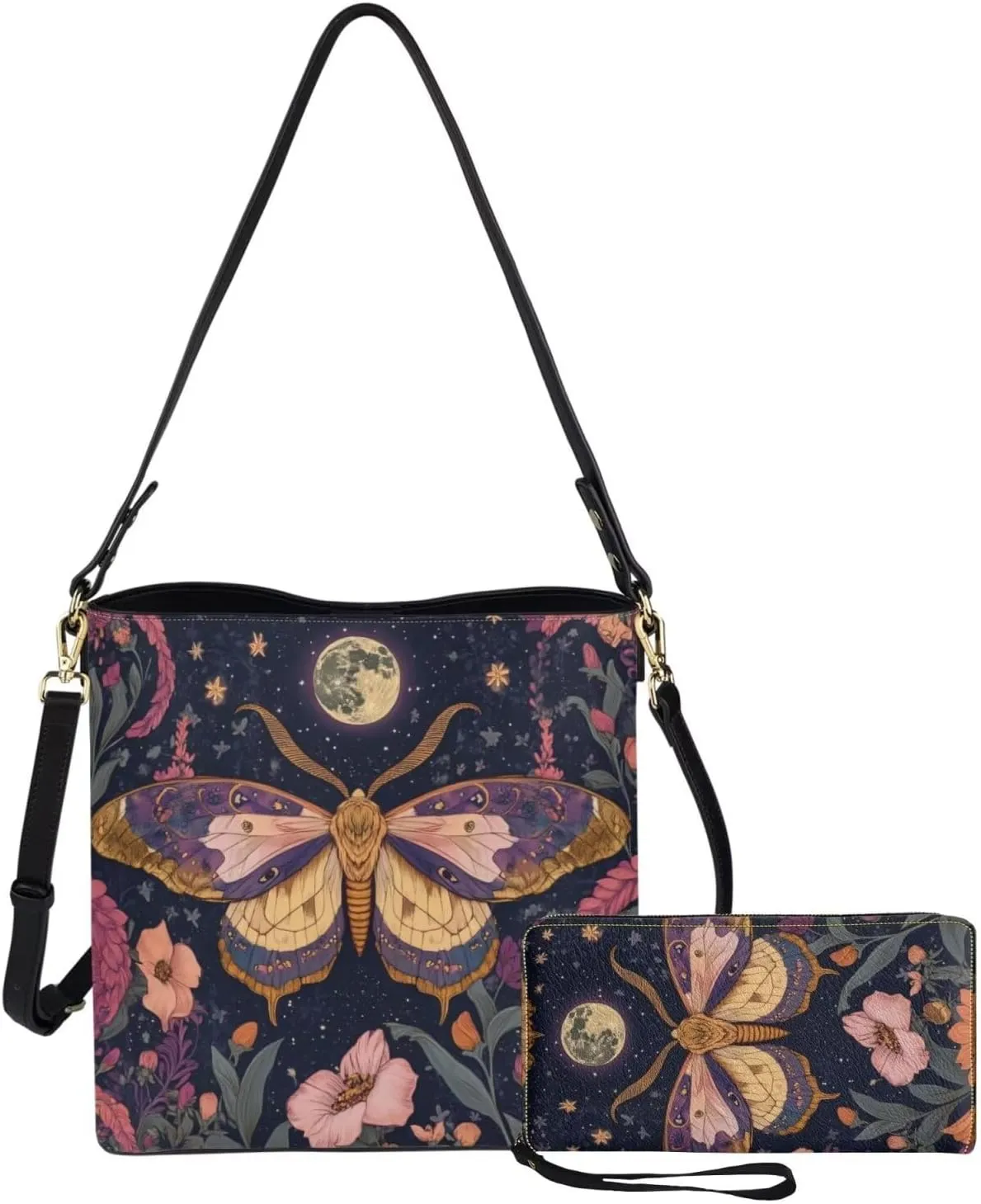 Shoulder Bags Set 2 Piece Bucket Bags Saddle Bags with Adjustable Shoulder Strap Wristlet Purses for Women