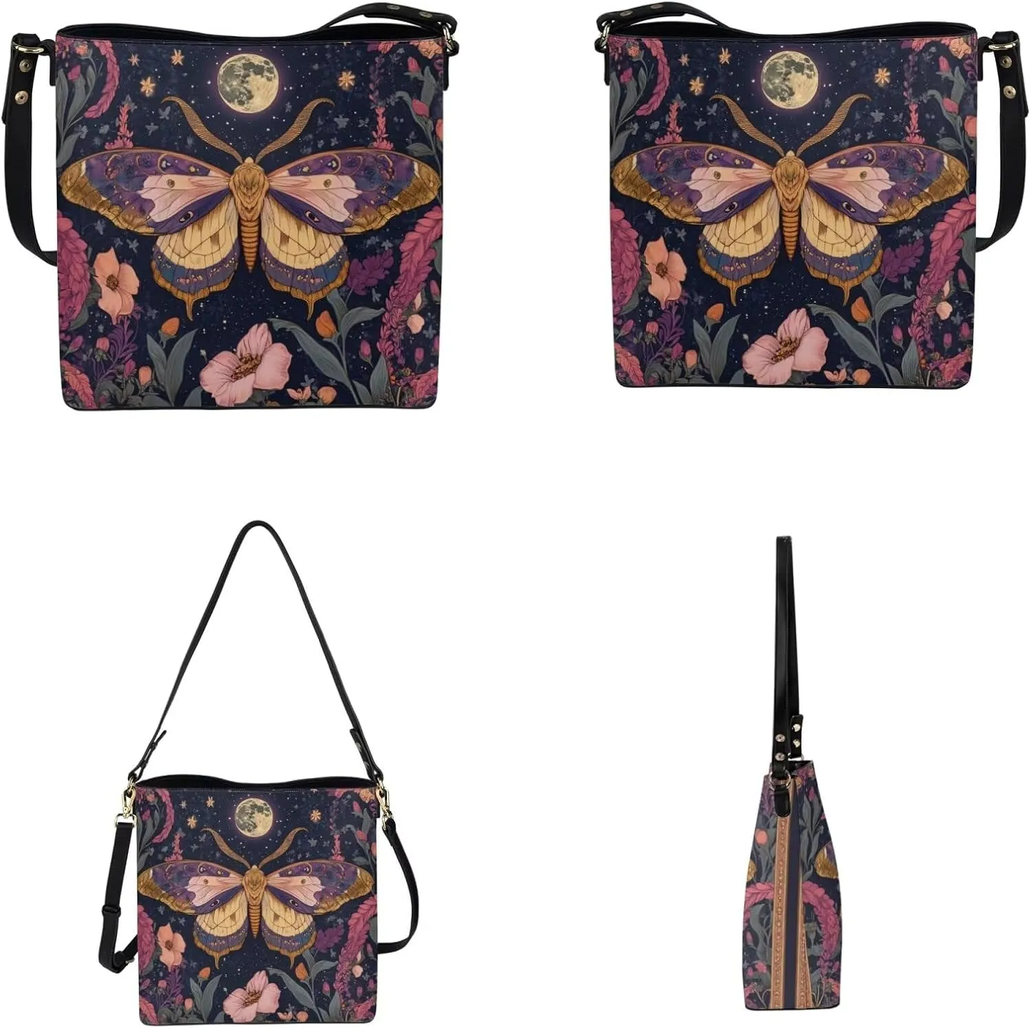 Shoulder Bags Set 2 Piece Bucket Bags Saddle Bags with Adjustable Shoulder Strap Wristlet Purses for Women