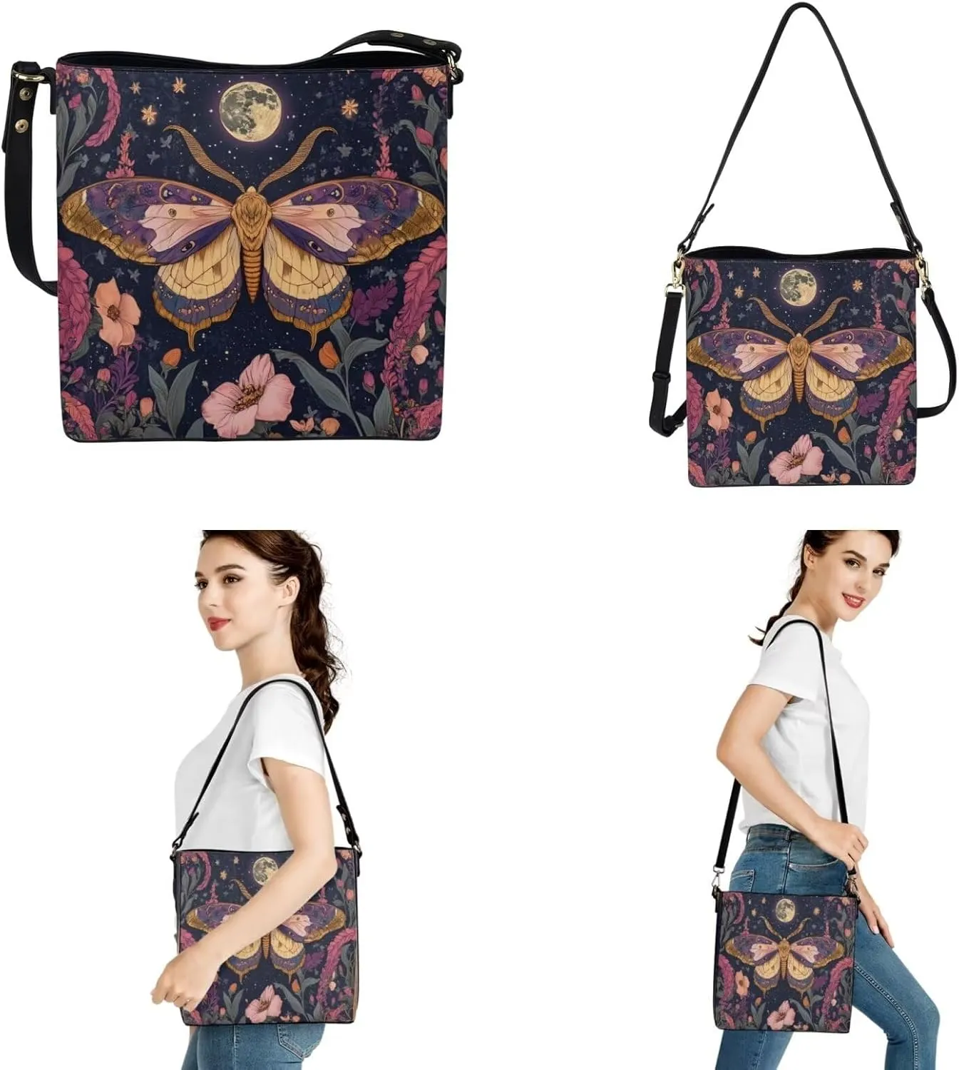 Shoulder Bags Set 2 Piece Bucket Bags Saddle Bags with Adjustable Shoulder Strap Wristlet Purses for Women