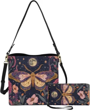 Shoulder Bags Set 2 Piece Bucket Bags Saddle Bags with Adjustable Shoulder Strap Wristlet Purses for Women