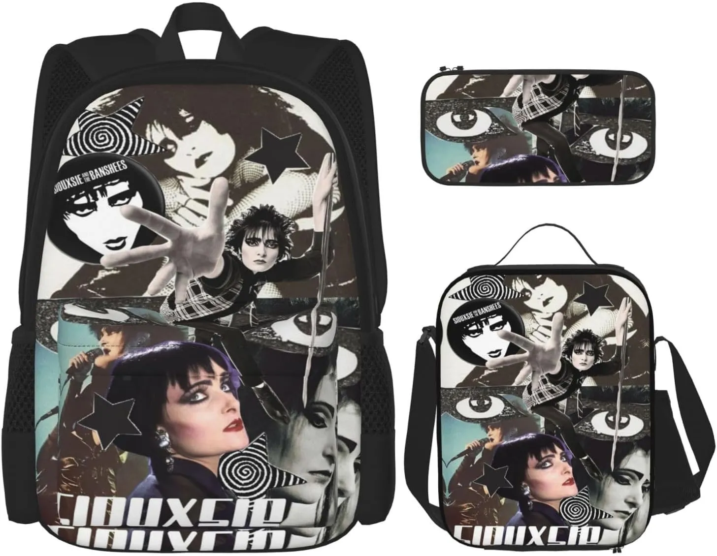 Siouxsie Music And The Band Banshees Backpack 3 Pieces Set With Lunch Bag And Pencil Pouch Combination Simple Laptop Backpacks Lunch Tote Bags Comfortable Travel Daypack Outdoor Backpack for Workout