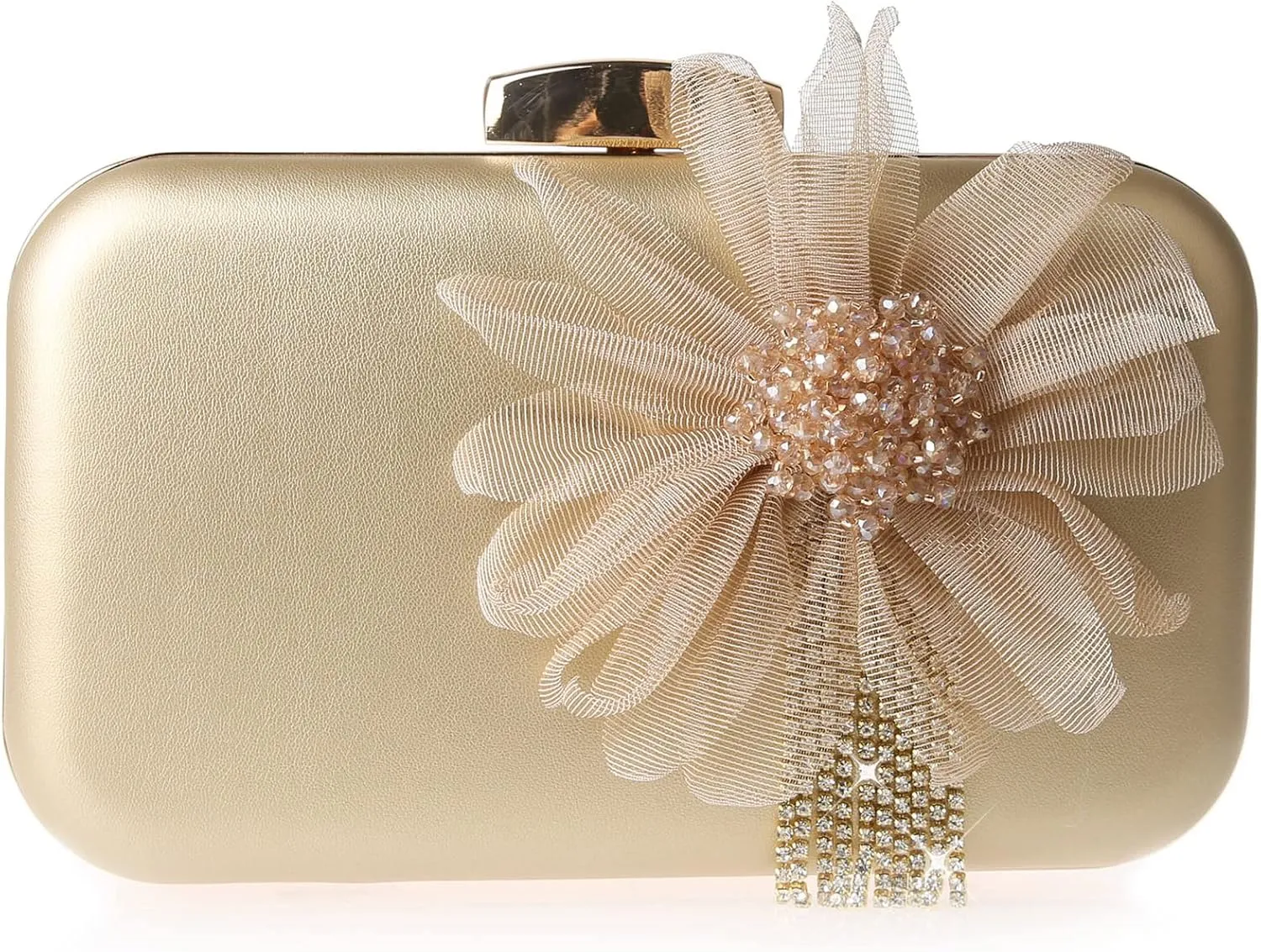 SJSfashion Flower Clutch Purse with crystal trimming Floral Evening Wedding Bag Bridal shoulder Handbag
