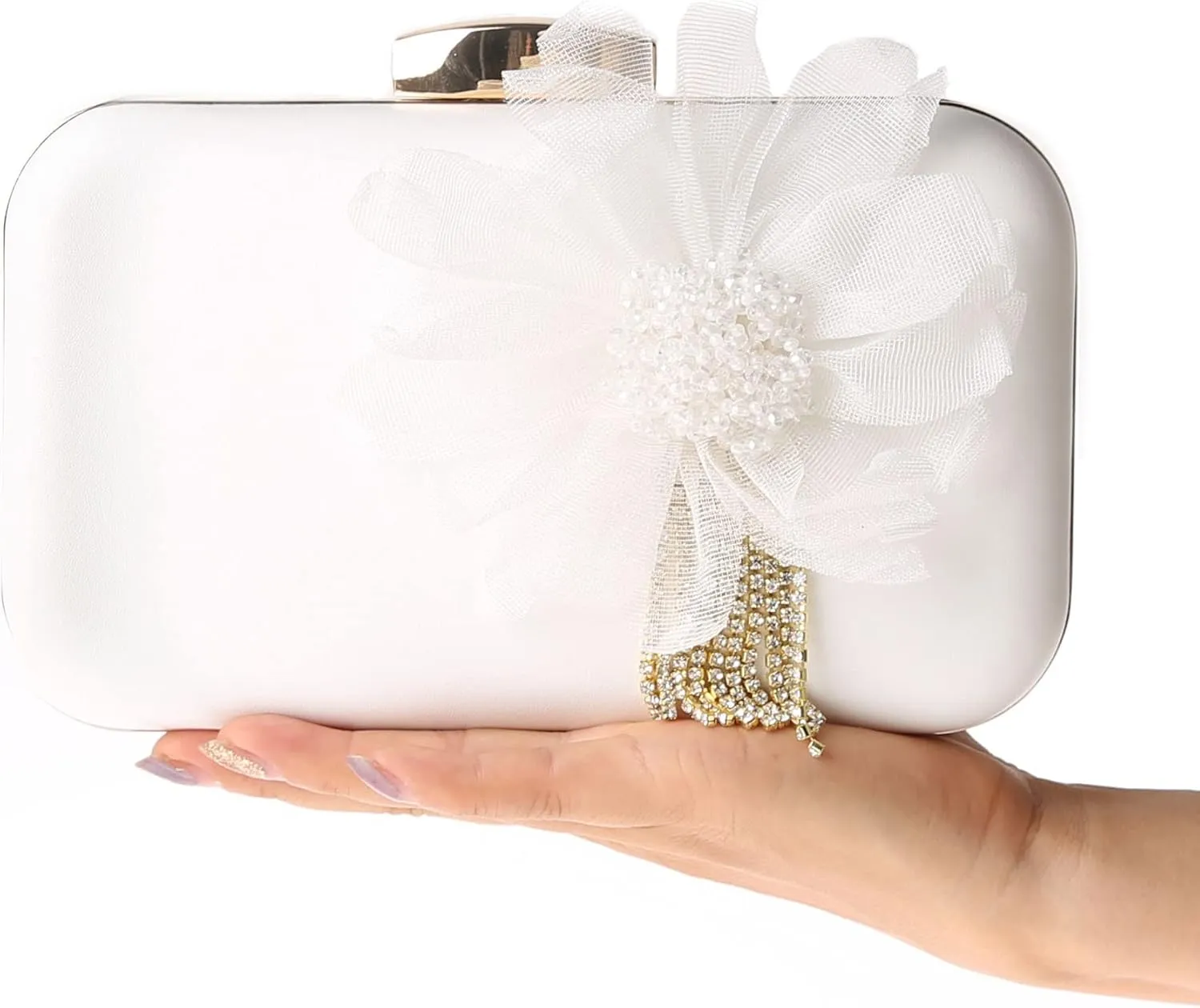 SJSfashion Flower Clutch Purse with crystal trimming Floral Evening Wedding Bag Bridal shoulder Handbag