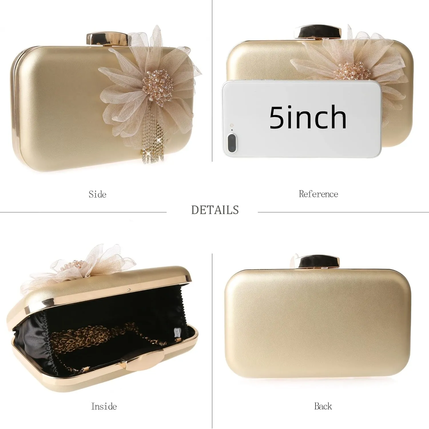 SJSfashion Flower Clutch Purse with crystal trimming Floral Evening Wedding Bag Bridal shoulder Handbag
