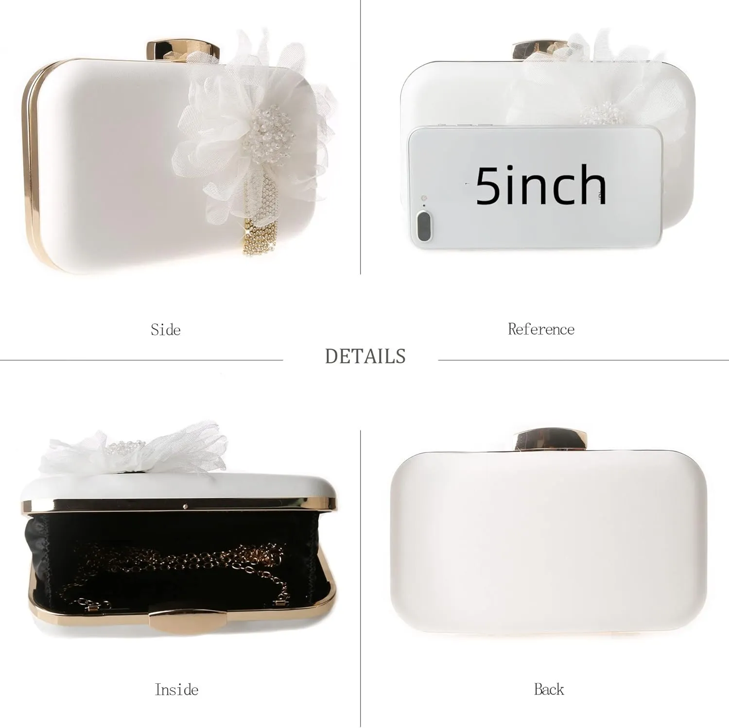 SJSfashion Flower Clutch Purse with crystal trimming Floral Evening Wedding Bag Bridal shoulder Handbag