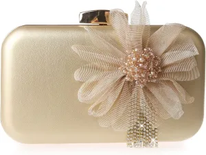 SJSfashion Flower Clutch Purse with crystal trimming Floral Evening Wedding Bag Bridal shoulder Handbag