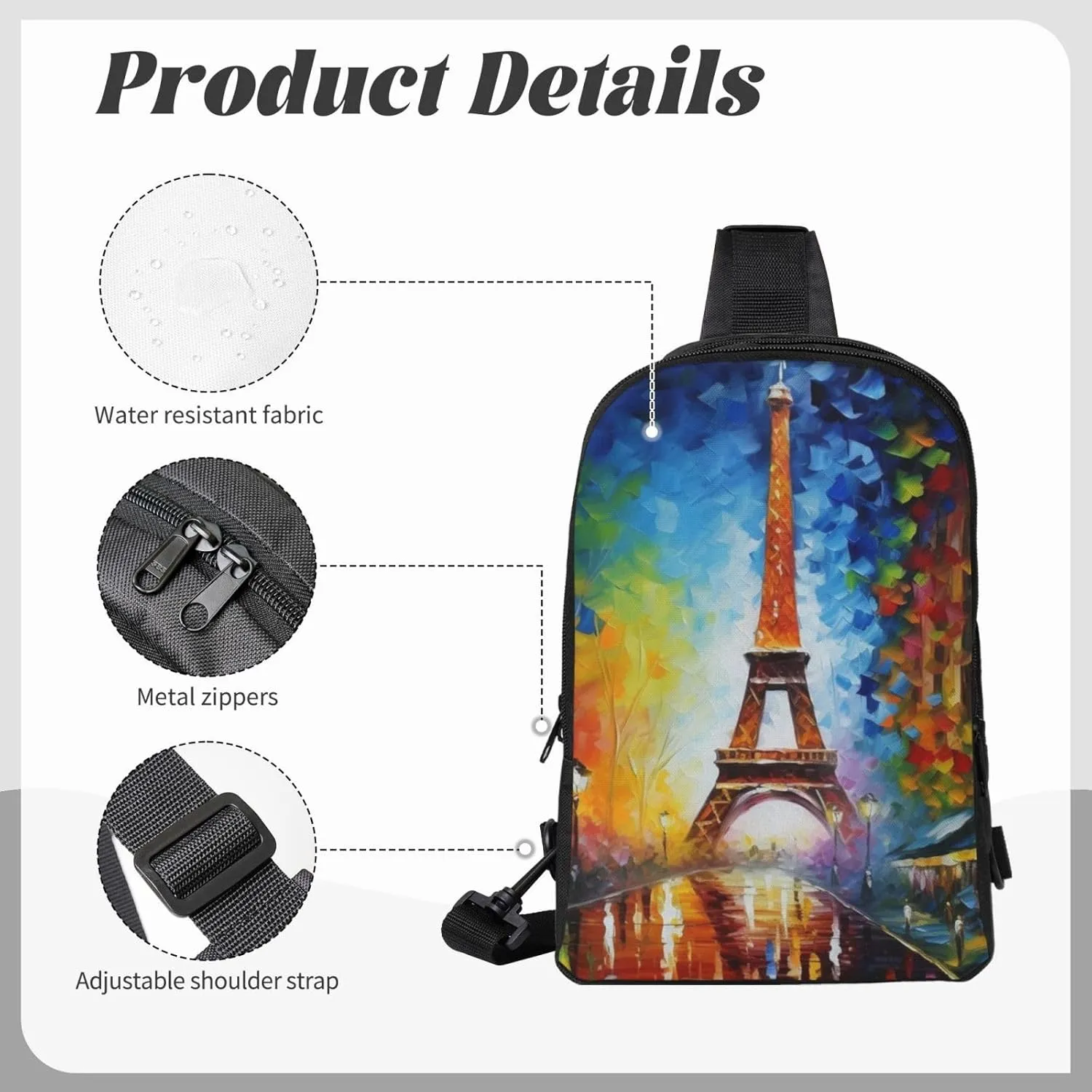 Sling bag for Women Men Trendy Sling Bakpack Casual Chest Bag Paris Eiffel Painting Fanny Pack for Travel Hiking