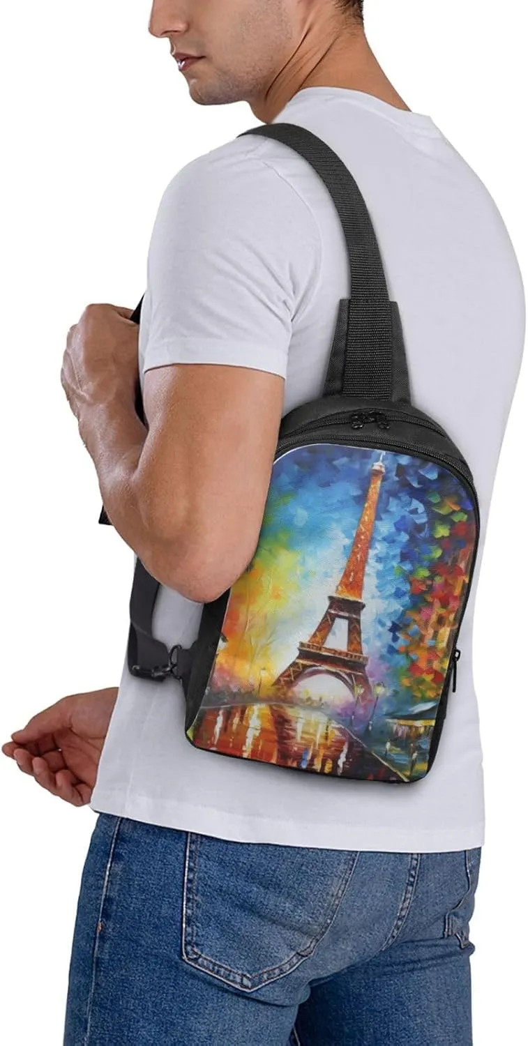 Sling bag for Women Men Trendy Sling Bakpack Casual Chest Bag Paris Eiffel Painting Fanny Pack for Travel Hiking