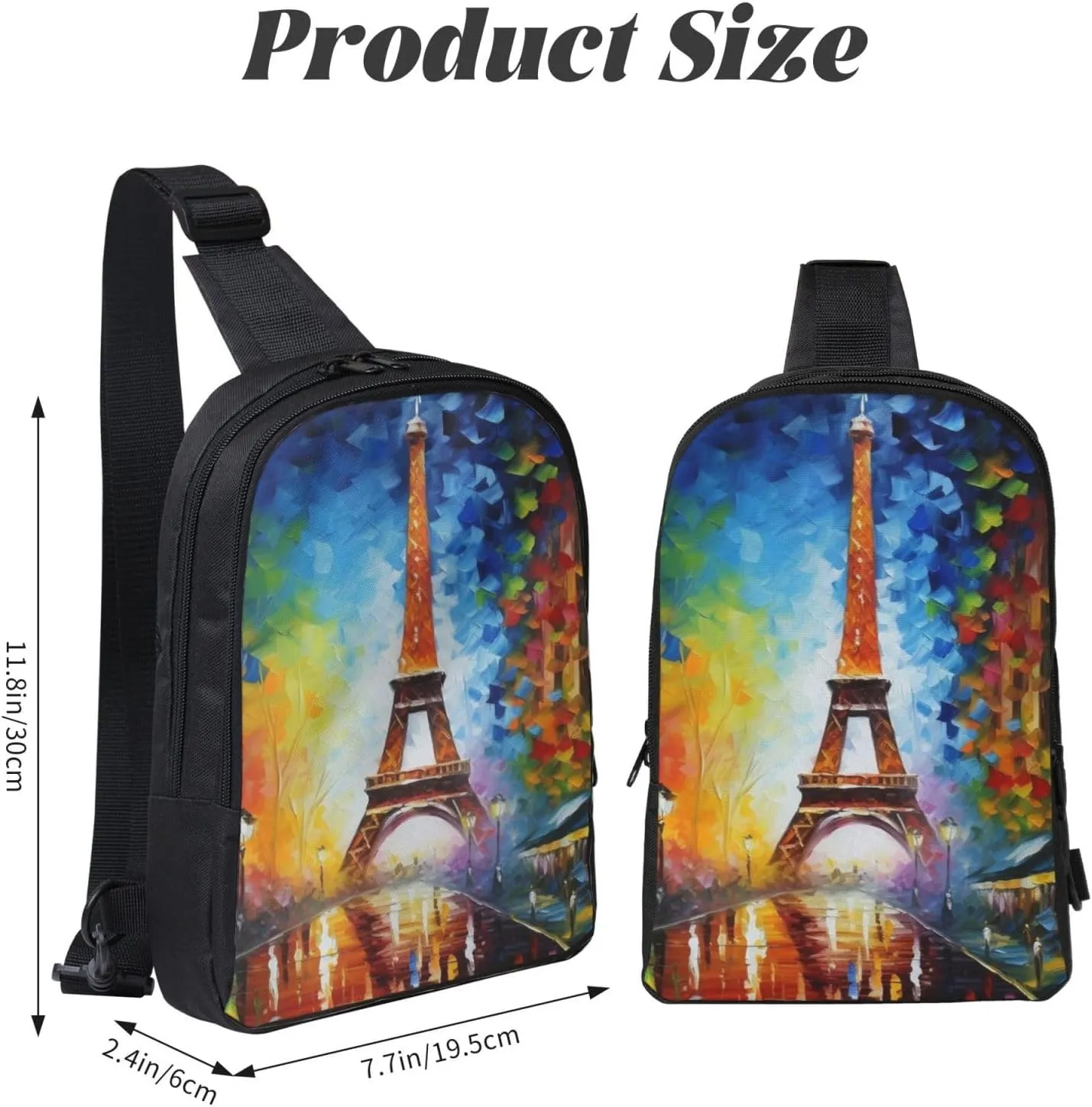 Sling bag for Women Men Trendy Sling Bakpack Casual Chest Bag Paris Eiffel Painting Fanny Pack for Travel Hiking