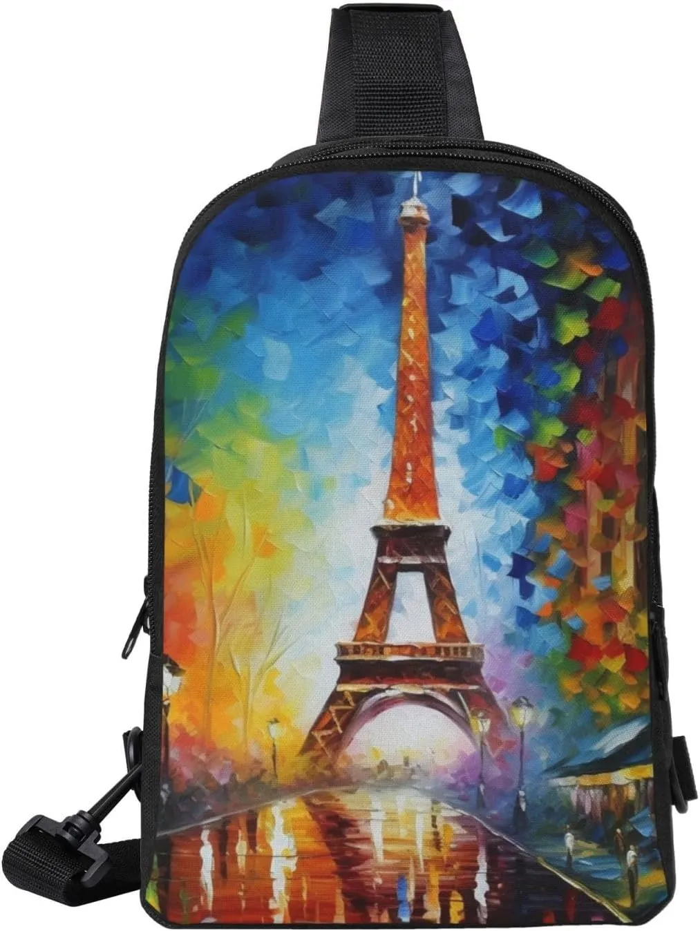 Sling bag for Women Men Trendy Sling Bakpack Casual Chest Bag Paris Eiffel Painting Fanny Pack for Travel Hiking