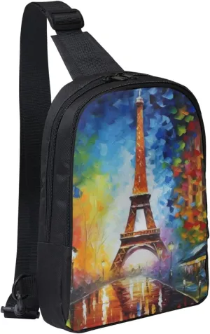 Sling bag for Women Men Trendy Sling Bakpack Casual Chest Bag Paris Eiffel Painting Fanny Pack for Travel Hiking