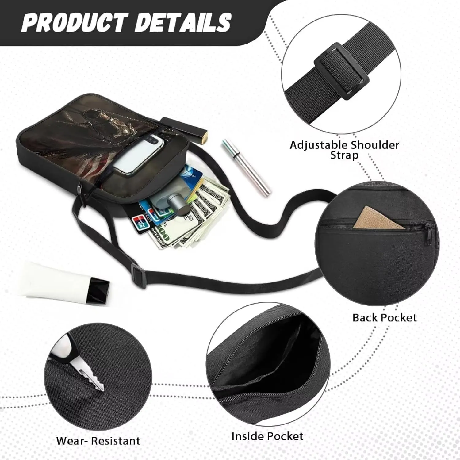 Small Messenger Bag Small Crossbody Bags for Women Men Sling Bag with Adjustable Strap and Pockets