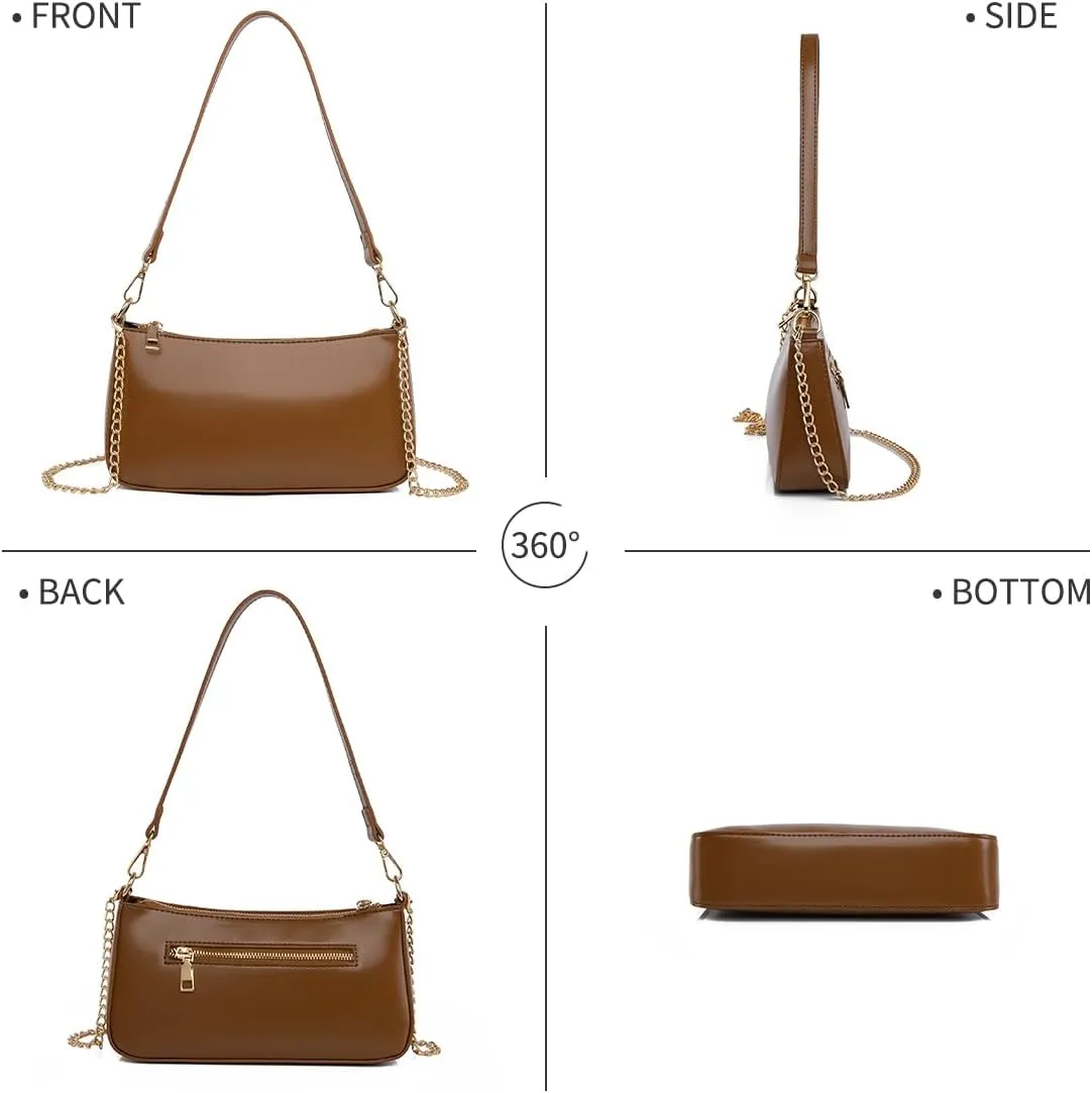 Small Shoulder Bag for Women Trendy Purse Retro Vegan Leather Hobo Purses Clutch Tote HandBags with Zipper Closure
