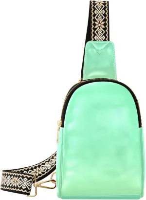 Small Sling Bag for Women, Light Green Solid Color Leather Fanny Packs Crossbody Bags fashion Chest Bag for Travel