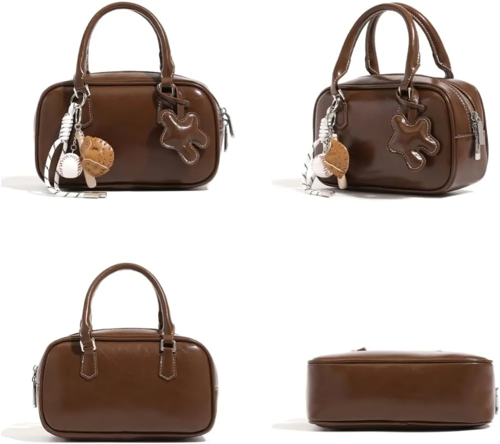 Small Top Handle Satchels for Women Retro Leather Crossbody Bags Trendy Ladies Handbag Bowler Bags Cute Square Purse