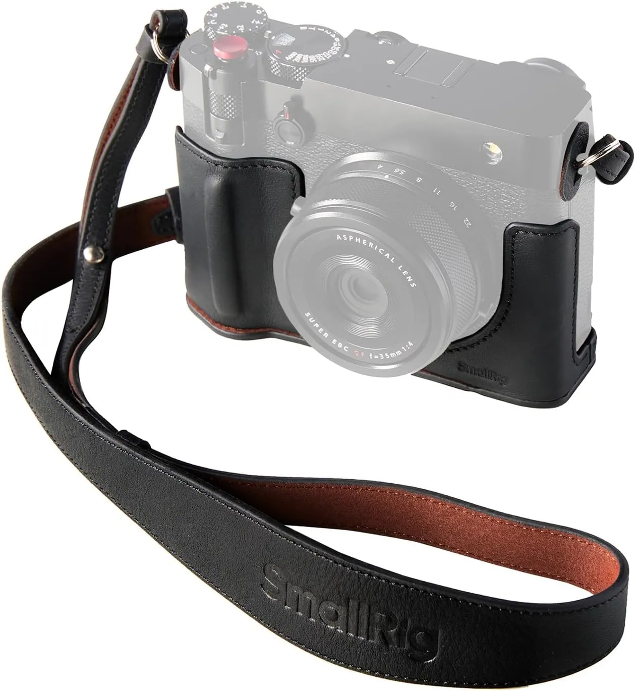 SmallRig GFX100RF Leather Case Kit for FUJIFILM, Including Leather Case with Back Wood Thumb Panel, Shoulder Strap and Concave Shutter Button Cap, Comfortable and Protecting (Black) -5267