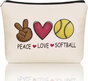 Softball Makeup Bag: Versatile Softball Themed Cosmetic & Toiletry Organizer Pouch, Cute Softball Lover Gifts for Womens, Girls, Teens, Daughters, Niece, Mom, Sister Travel, Parties, Birthdays