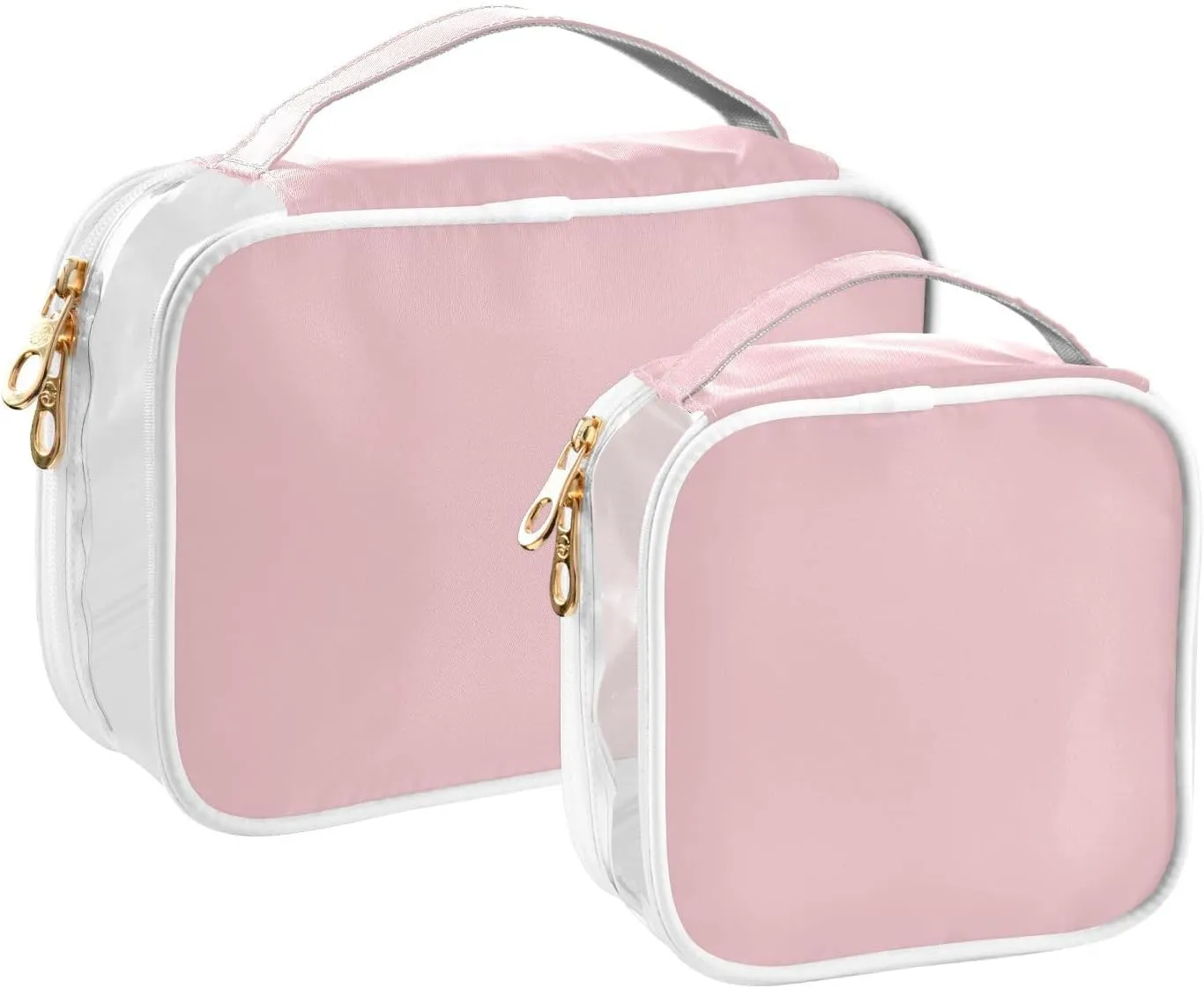 Solid Light Pink Clear Makeup Bags TSA Approved Toiletry Bag for Women Men Cosmetic Bags with Handle Carry On Airport Airline Compliant Bag Quart Size PVC Travel Bags for Toiletries Liquids, 2 Pack