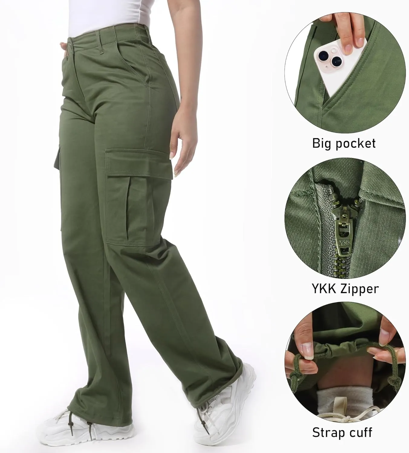 Soulsfeng Women's Baggy Cargo Pants Relaxed Fit Casual Cotton Hiking Pants with 6 Pockets