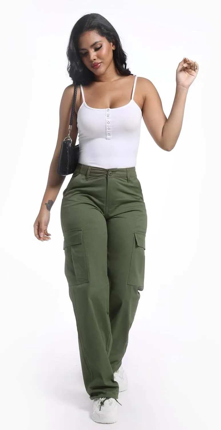 Soulsfeng Women's Baggy Cargo Pants Relaxed Fit Casual Cotton Hiking Pants with 6 Pockets